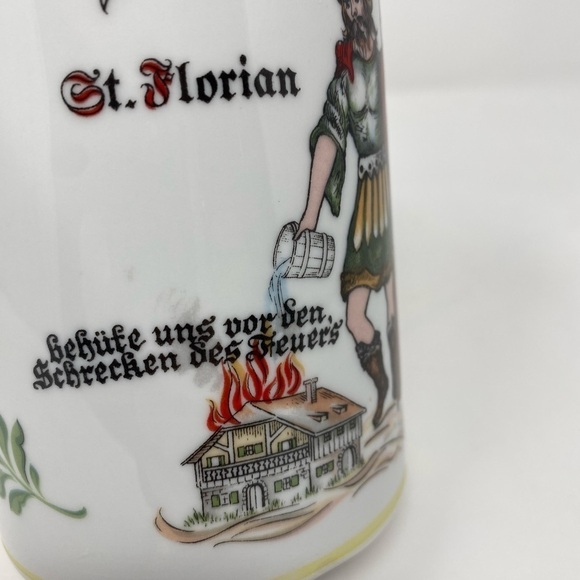 Vintage Ceramic Saint Florian beerstein from Germany with Pewter Lid - Picture 5 of 9